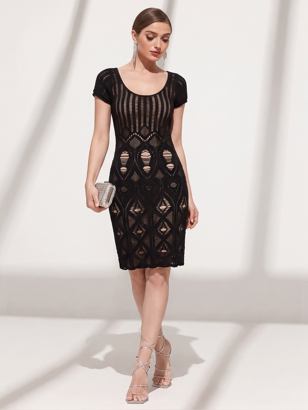 bebe Vintage Y2K Black Crochet Scoop Neck Bodycon Mini Dress Size S